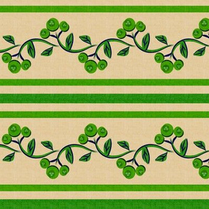 Bohemian Vine and Flower Stripe Beige with Green