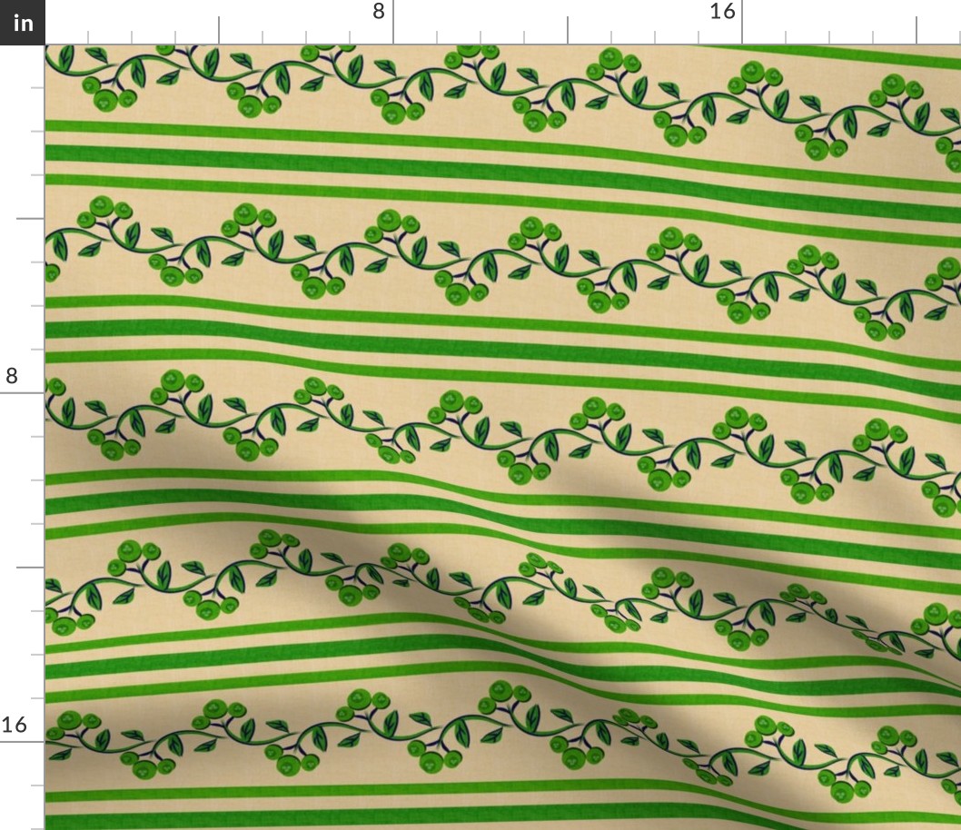 Bohemian Vine and Flower Stripe Beige with Green