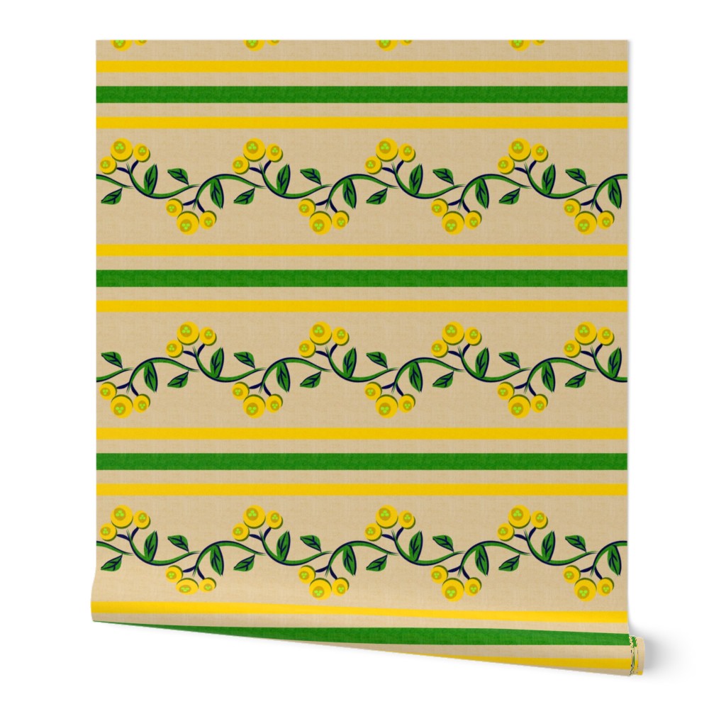 Bohemian Vine and Flower Stripe Beige with Yellow 