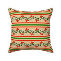 Bohemian Vine and Flower Stripe Beige with Red