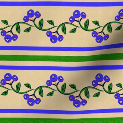Bohemian Vine and Flower Stripe Beige with Blue