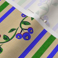 Bohemian Vine and Flower Stripe Beige with Blue