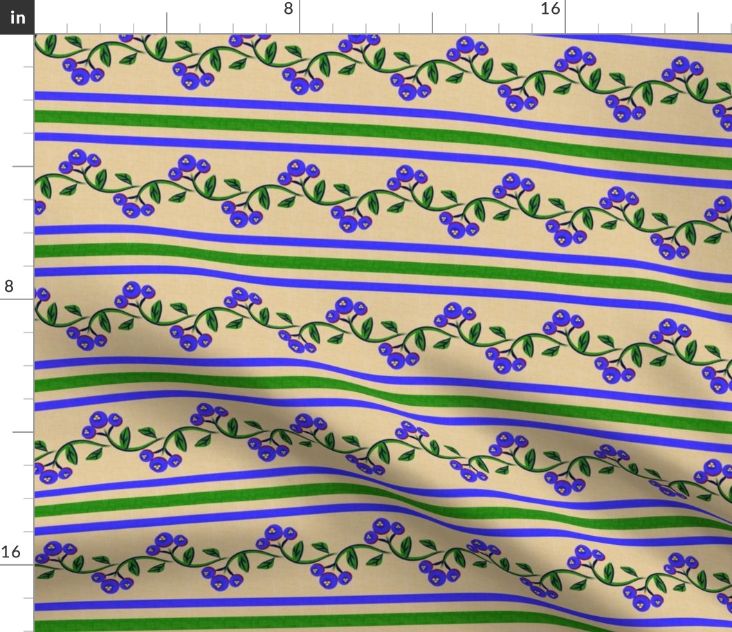 Bohemian Vine and Flower Stripe Beige with Blue