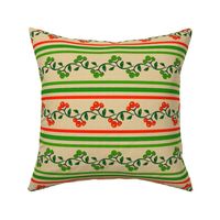 Christmas Bohemian Vine and Flower Stripe Beige with Red and Green