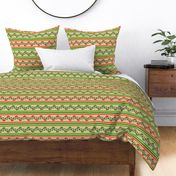 Christmas Bohemian Vine and Flower Stripe Beige with Red and Green