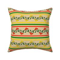 Bohemian Vine and Flower Stripe Beige with Red and Yellow