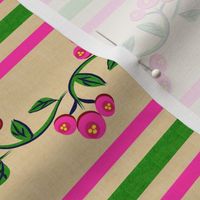 Bohemian Vine and Flower Stripe Beige with Pink