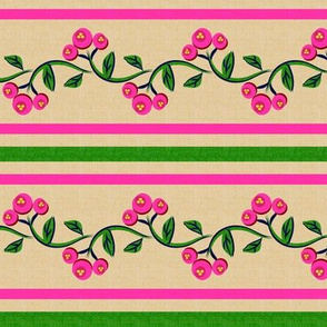 Bohemian Vine and Flower Stripe Beige with Pink