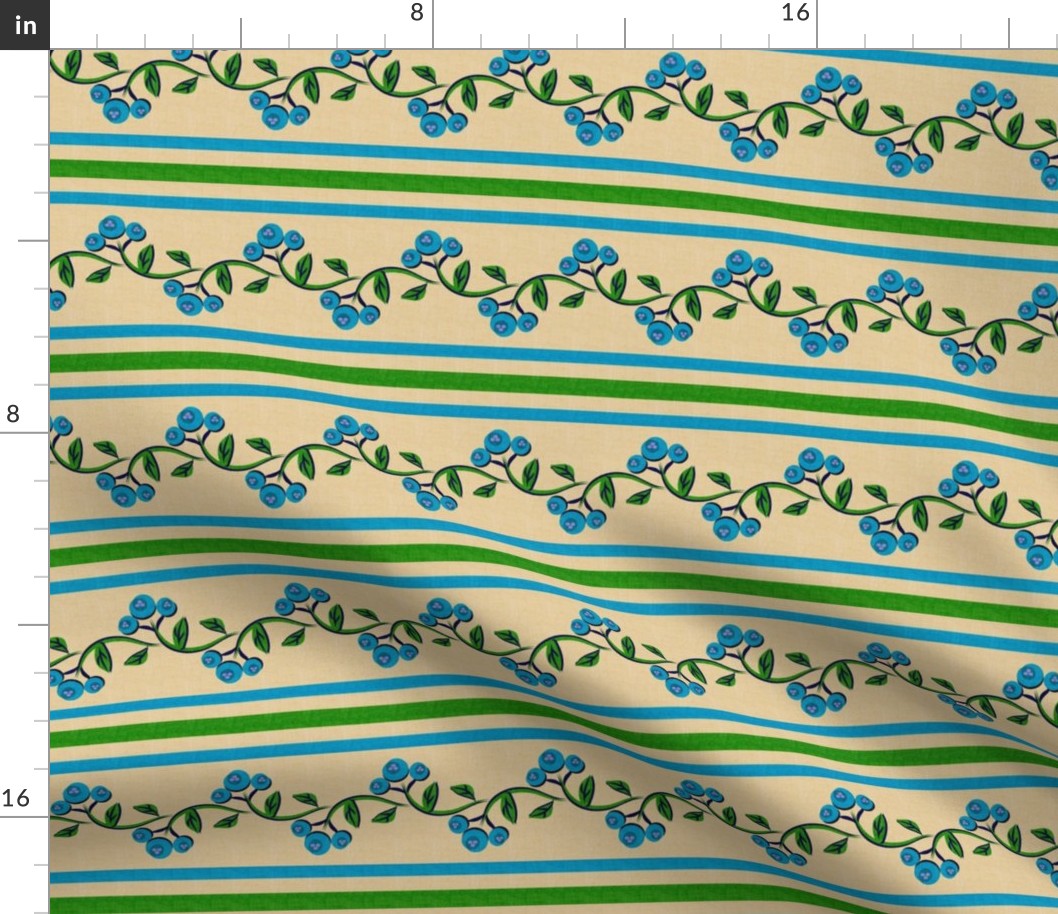 Bohemian Vine and Flower Stripe Beige with Teal Blue