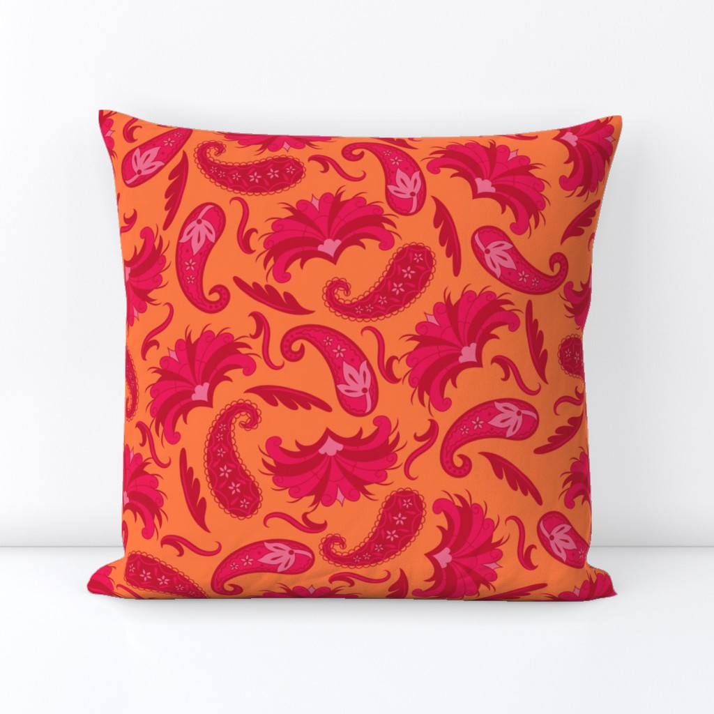 Art Deco Paisley Red Orange Large