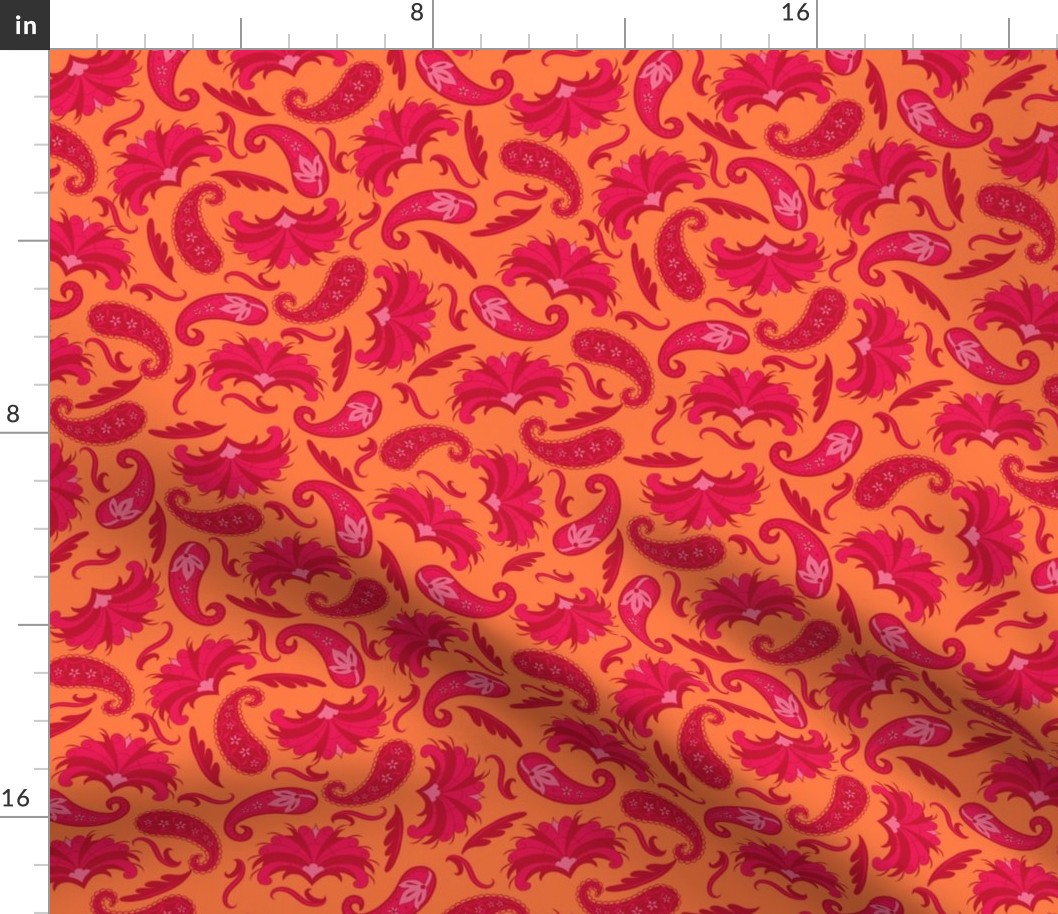 Art Deco Paisley Red Orange Medium