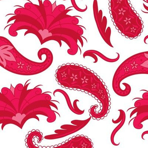 Art Deco Paisley Red White Large