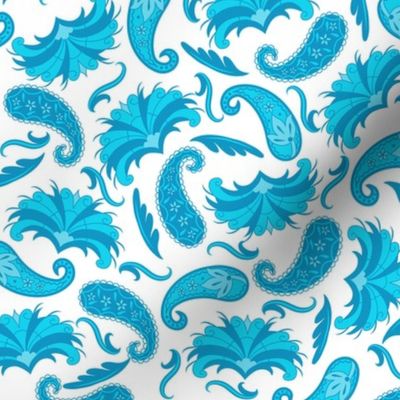 Art Deco Paisley Turquoise White med