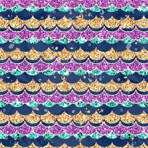 Mermaid glitter scales scallops navy/purple/aqua/gold