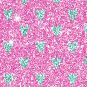 pink mint hearts glitter