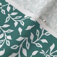  Leafy Field Arts & Crafts style fabric - white on dark-gray-bluegreen with dragonflies 