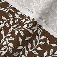  Leafy Field Arts & Crafts style fabric - white & brown with dragonflies