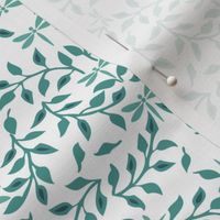  Leafy Field Arts & Crafts style fabric - bluegreen & white with dragonflies