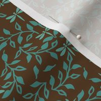  Leafy Field Arts & Crafts style fabric - bluegreen & brown with dragonflies