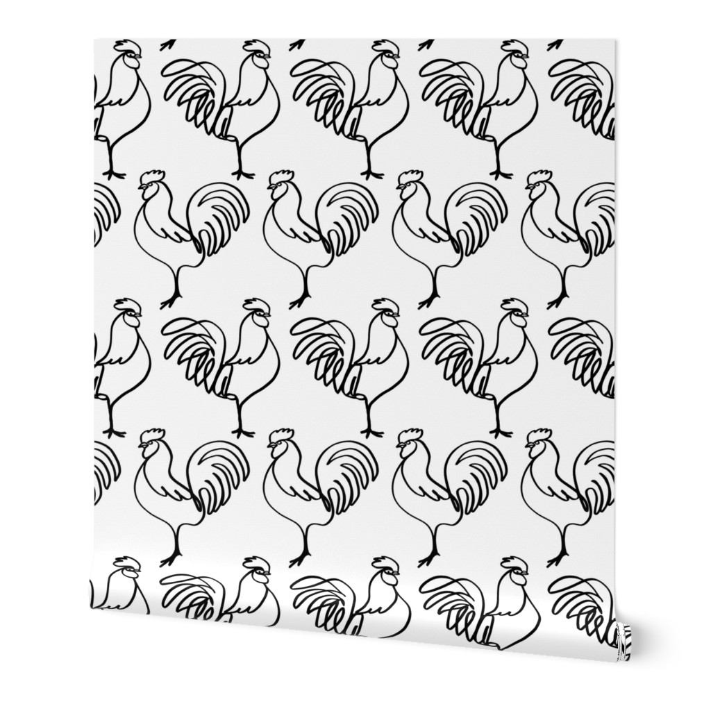 Chicken Coop! Roosters in Black and White (larger print)