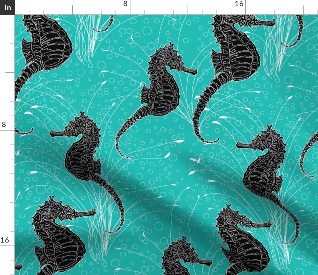  Seahorses Aqua Black