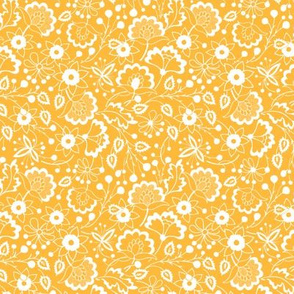 american folk floral on yellow