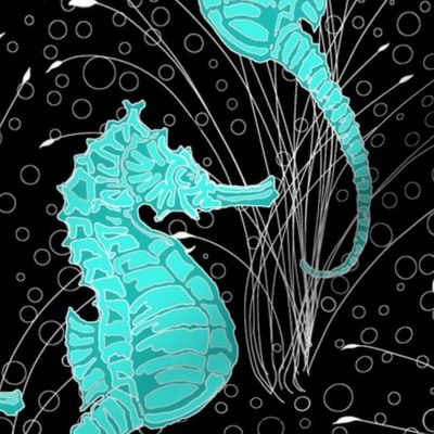  Seahorses Black Aqua