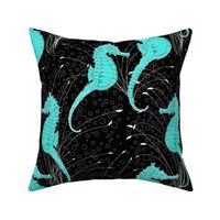  Seahorses Black Aqua