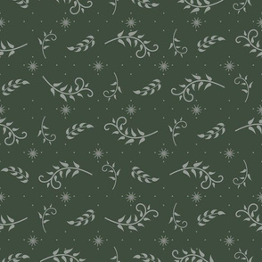 Spring Fling: Forest Green & Gray Green Scattered Leaves