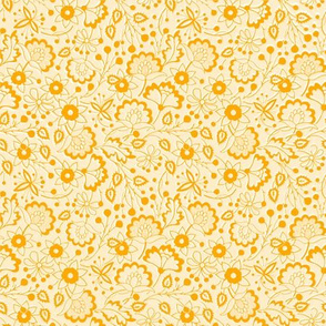 american folk floral yellow on cream