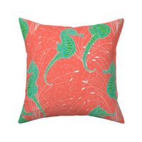  Seahorses Aqua Green Coral Line