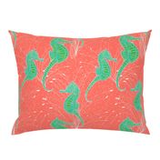  Seahorses Aqua Green Coral Line