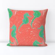  Seahorses Aqua Green Coral Line