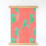  Seahorses Aqua Green Coral Line