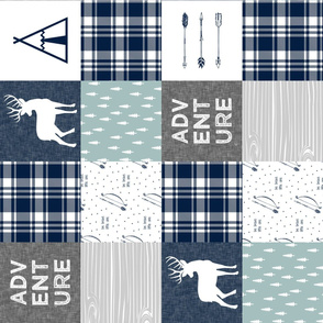 Adventure Patchwork Fabric   || navy grey dusty blue - buck (90) C19BS