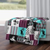 Motocross//A little dirt never hurt//Purple & Aqua - Wholecloth cheater quilt - Rotated