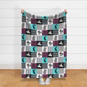 Motocross//A little dirt never hurt//Purple & Aqua - Wholecloth cheater quilt - Rotated