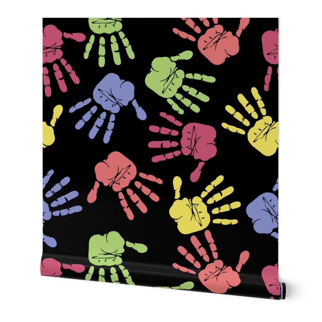 Colorful Hand Prints Black