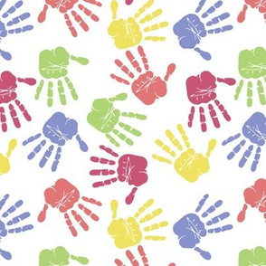 Colorful hand prints white