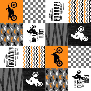 4.5 inch Motocross//A little dirt never hurt//Orange - Wholecloth Cheater Quilt Rotated