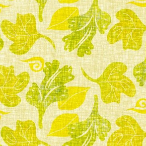 Scattered Celery Green Leaves on Linen Look