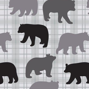 Bears Black Gray Plaid Large