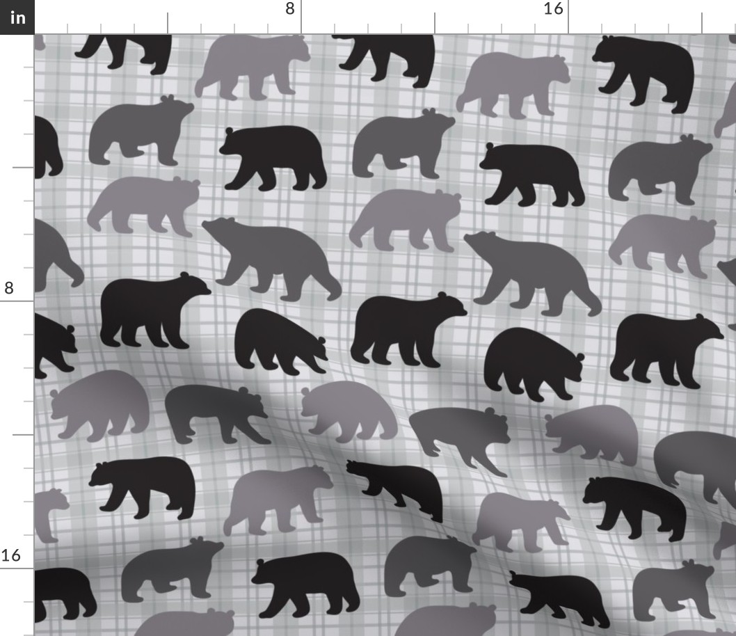 Bears Black Gray Plaid Large