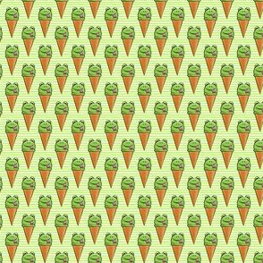 (micro scale) frog icecream cones on green stripes C19BS