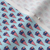 (micro scale) red white and blue icecream cones (with glasses) on blue C19BS