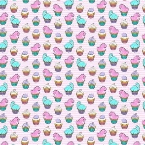 (micro scale) dinosaur cupcakes - dino birthday - trex - pink stripes LAD19BS