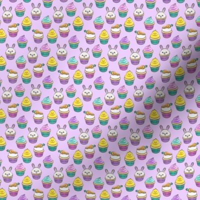 (micro scale) Easter cupcakes - bunny chicks carrots spring sweets - purple LAD19BS