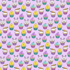 (micro scale) Easter cupcakes - bunny chicks carrots spring sweets - purple LAD19BS