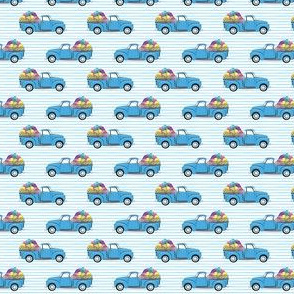 (micro scale) vintage truck with Easter eggs - Easter Fabric - blue stripes LAD19BS