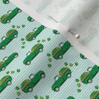 (micro scale) Vintage Truck with Shamrocks - St Patrick's Day - Green on Mint Stripes C19BS